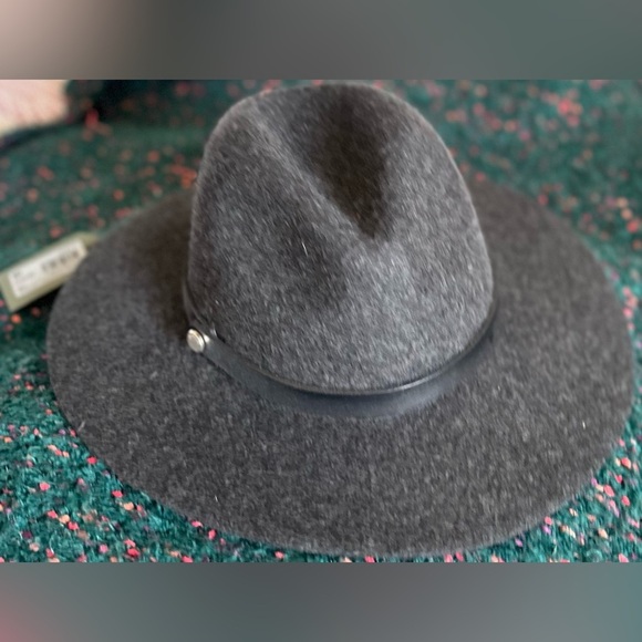 ‼️RARE‼️?ALL SAINTS??NWT?Long Brim Fedora w/ Logo Rivet in Cinder Black Marl main image 13